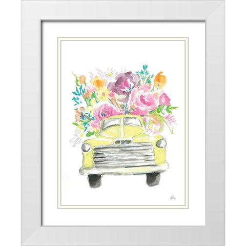 Yellow Flower Truck White Modern Wood Framed Art Print with Double Matting by Mingo, Jessica