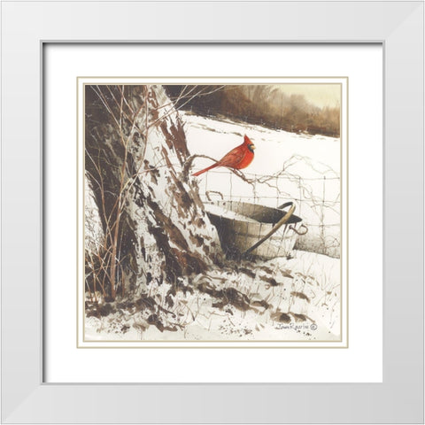 Country Cardinal White Modern Wood Framed Art Print with Double Matting by Rossini, John
