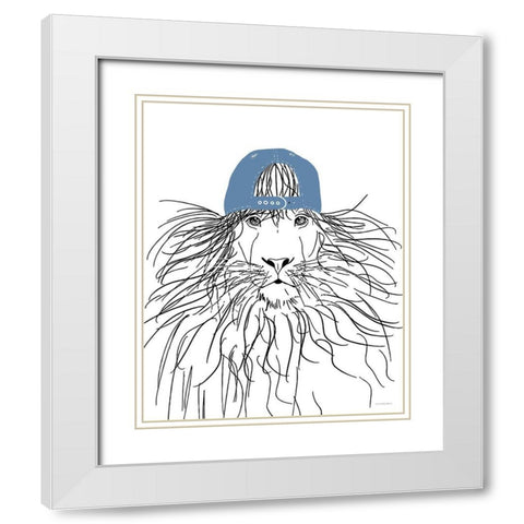 Team Roster Lion White Modern Wood Framed Art Print with Double Matting by Kamdon Kreations
