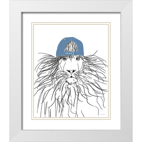 Team Roster Lion White Modern Wood Framed Art Print with Double Matting by Kamdon Kreations