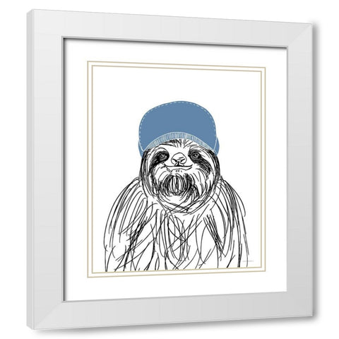 Team Roster Sloth White Modern Wood Framed Art Print with Double Matting by Kamdon Kreations