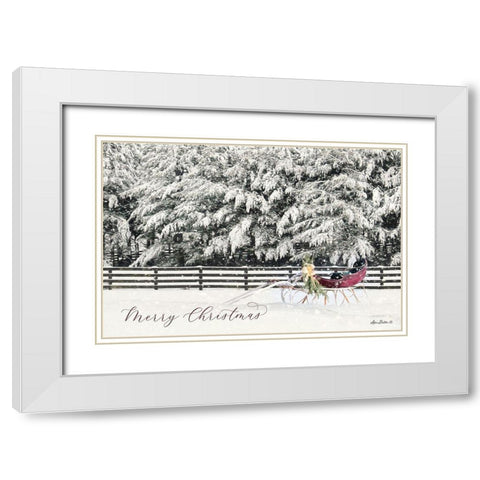 Merry Christmas Sleigh White Modern Wood Framed Art Print with Double Matting by Deiter, Lori