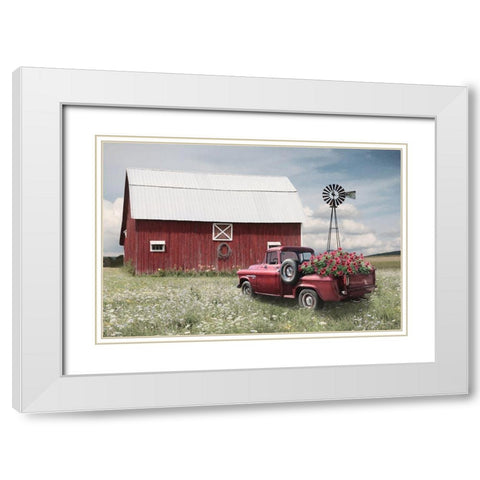 Little Red Barn White Modern Wood Framed Art Print with Double Matting by Deiter, Lori