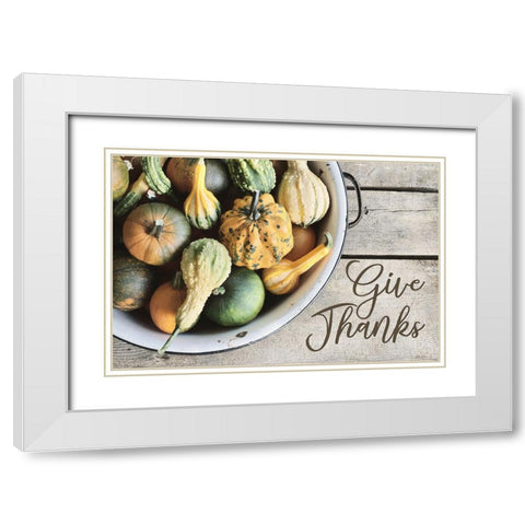 Give Thanks White Modern Wood Framed Art Print with Double Matting by Deiter, Lori