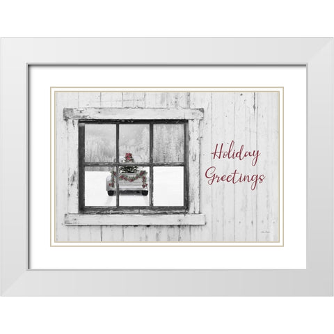 Holiday Greetings Window White Modern Wood Framed Art Print with Double Matting by Deiter, Lori