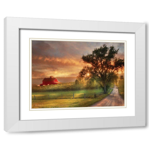 Country Lane Sunset White Modern Wood Framed Art Print with Double Matting by Deiter, Lori