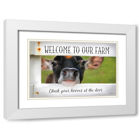 Welcome Cow White Modern Wood Framed Art Print with Double Matting by Deiter, Lori