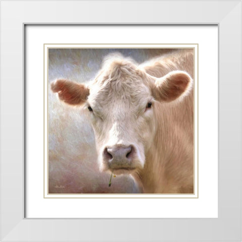 Up Close Cow White Modern Wood Framed Art Print with Double Matting by Deiter, Lori