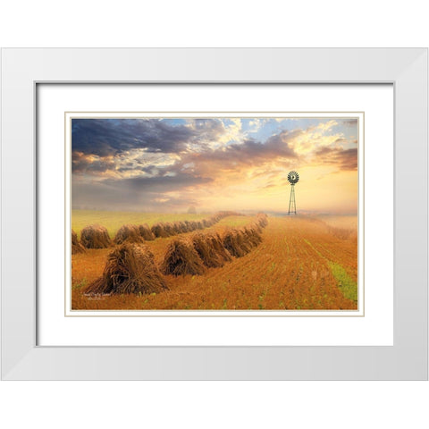 Amish Country Sunrise White Modern Wood Framed Art Print with Double Matting by Deiter, Lori