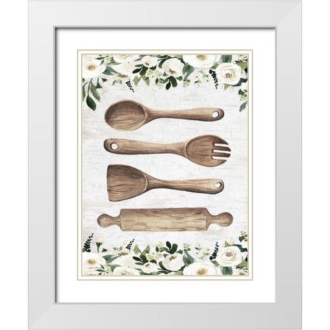 Wooden Utensils White Modern Wood Framed Art Print with Double Matting by lettered And lined