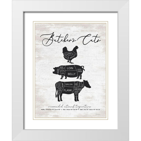 Butchers Cuts White Modern Wood Framed Art Print with Double Matting by Lettered And Lined