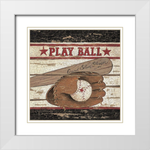 Play Ball White Modern Wood Framed Art Print with Double Matting by Spivey, Linda