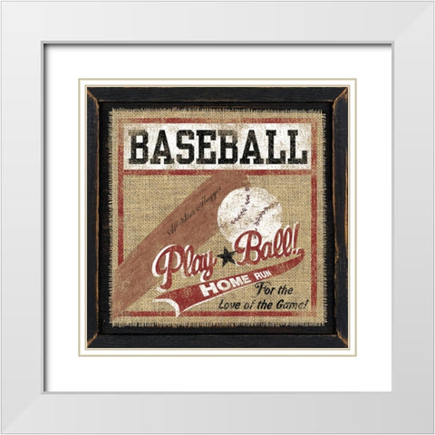 Baseball White Modern Wood Framed Art Print with Double Matting by Spivey, Linda