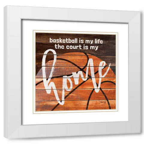 Basketball Home White Modern Wood Framed Art Print with Double Matting by Rae, Marla