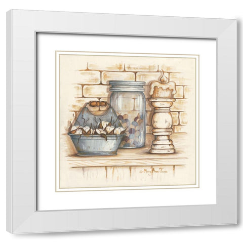 Cotton Balls and Berries White Modern Wood Framed Art Print with Double Matting by June, Mary Ann