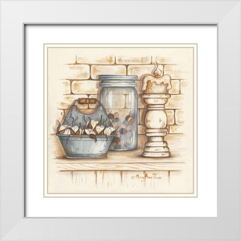 Cotton Balls and Berries White Modern Wood Framed Art Print with Double Matting by June, Mary Ann