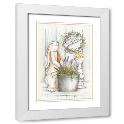 Welcome Bunny White Modern Wood Framed Art Print with Double Matting by June, Mary Ann