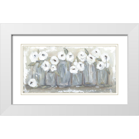 White Floral Filled Jars White Modern Wood Framed Art Print with Double Matting by Kissell, Mackenzie