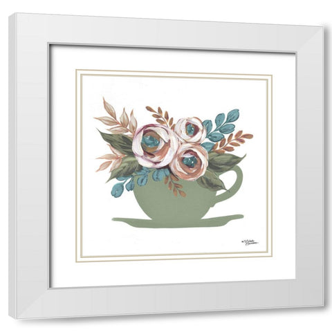 Floral Coffee Cup White Modern Wood Framed Art Print with Double Matting by Norman, Michele