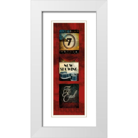 Now Showing Movie Tryptic White Modern Wood Framed Art Print with Double Matting by Mollie B.