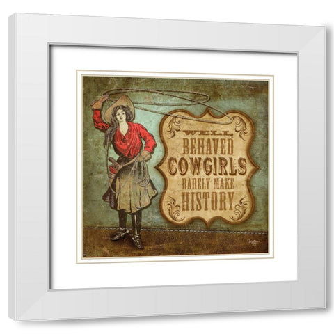 West Cowgirl White Modern Wood Framed Art Print with Double Matting by Mollie B.