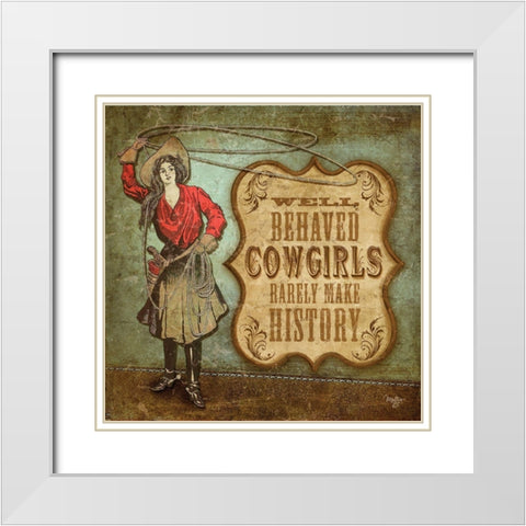 West Cowgirl White Modern Wood Framed Art Print with Double Matting by Mollie B.