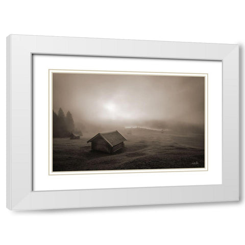 Misty Morning Sunrise White Modern Wood Framed Art Print with Double Matting by Podt, Martin