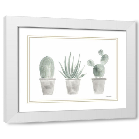 Sage Cactus Trio White Modern Wood Framed Art Print with Double Matting by Nieman, Rachel