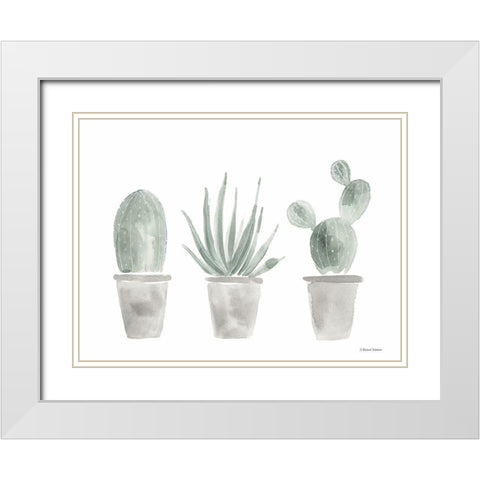 Sage Cactus Trio White Modern Wood Framed Art Print with Double Matting by Nieman, Rachel