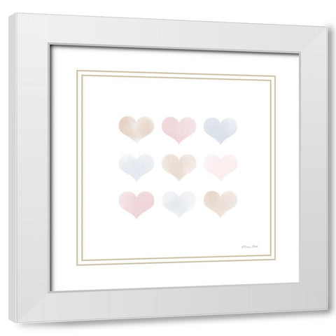 Watercolor Hearts White Modern Wood Framed Art Print with Double Matting by Ball, Susan