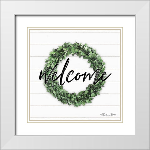 Welcome Wreath White Modern Wood Framed Art Print with Double Matting by Ball, Susan