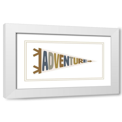 Adventure Pennant White Modern Wood Framed Art Print with Double Matting by Ball, Susan