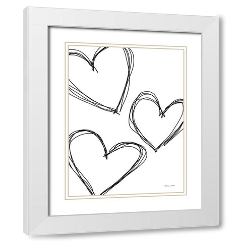 Doodle Hearts White Modern Wood Framed Art Print with Double Matting by Ball, Susan