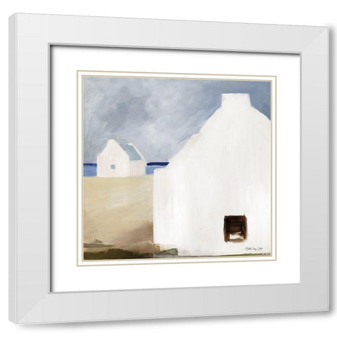 Beach Huts 3  White Modern Wood Framed Art Print with Double Matting by Stellar Design Studio