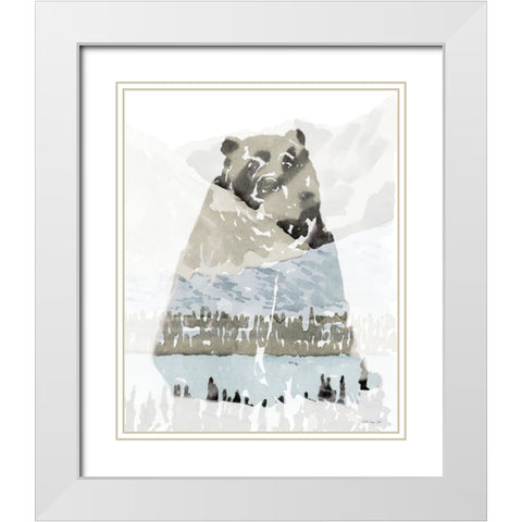 Bear Impression 1 White Modern Wood Framed Art Print with Double Matting by Stellar Design Studio