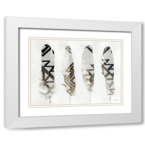 Feathers 1 White Modern Wood Framed Art Print with Double Matting by Stellar Design Studio