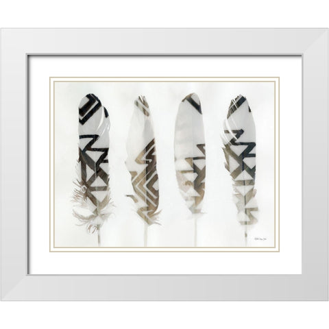 Feathers 1 White Modern Wood Framed Art Print with Double Matting by Stellar Design Studio