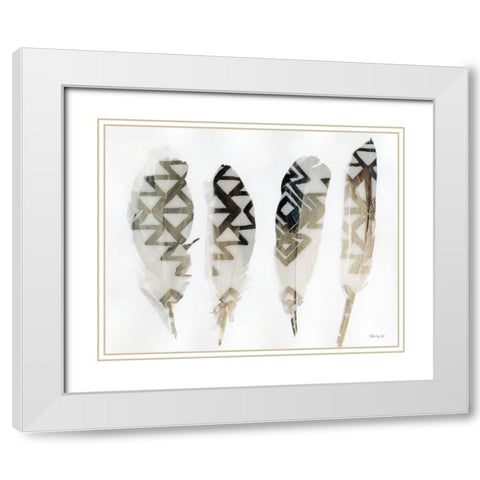 Feathers 2 White Modern Wood Framed Art Print with Double Matting by Stellar Design Studio