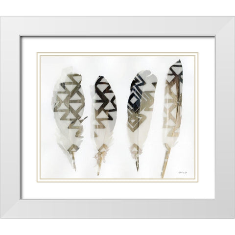 Feathers 2 White Modern Wood Framed Art Print with Double Matting by Stellar Design Studio