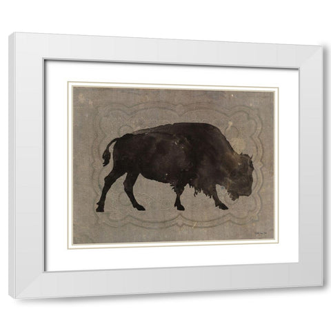 Buffalo Impression 1 White Modern Wood Framed Art Print with Double Matting by Stellar Design Studio