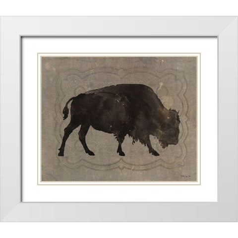 Buffalo Impression 1 White Modern Wood Framed Art Print with Double Matting by Stellar Design Studio