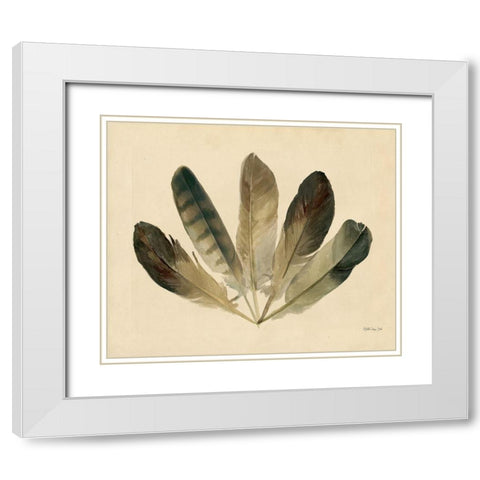 Five Feathers White Modern Wood Framed Art Print with Double Matting by Stellar Design Studio