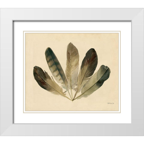 Five Feathers White Modern Wood Framed Art Print with Double Matting by Stellar Design Studio