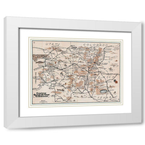 Southwest Travel Map White Modern Wood Framed Art Print with Double Matting by Stellar Design Studio