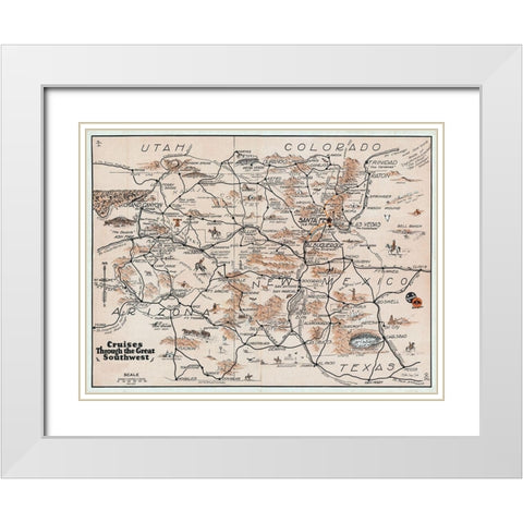 Southwest Travel Map White Modern Wood Framed Art Print with Double Matting by Stellar Design Studio