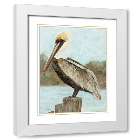 Brown Pelican 3 White Modern Wood Framed Art Print with Double Matting by Stellar Design Studio