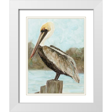 Brown Pelican 3 White Modern Wood Framed Art Print with Double Matting by Stellar Design Studio
