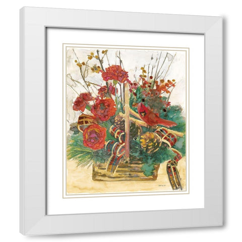 Christmas Basket White Modern Wood Framed Art Print with Double Matting by Stellar Design Studio