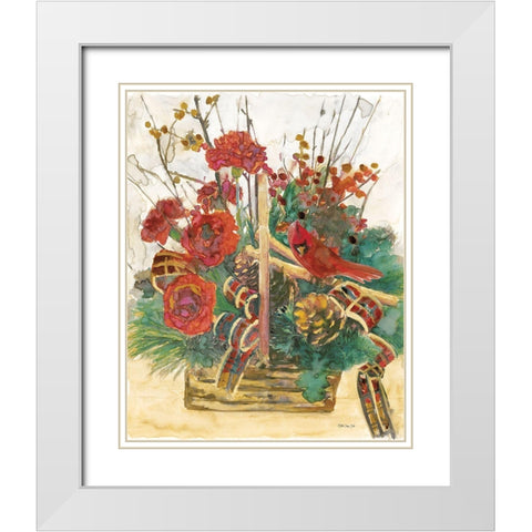 Christmas Basket White Modern Wood Framed Art Print with Double Matting by Stellar Design Studio