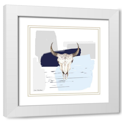 Colored Steer Head II White Modern Wood Framed Art Print with Double Matting by Seven Trees Design